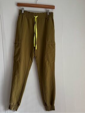 Figs Olive Cargo Jogger scrub Pants with Neon Drawstring
